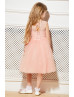 Nude Pink Lace Tulle Keyhole Corset Back Flower Girl Dress